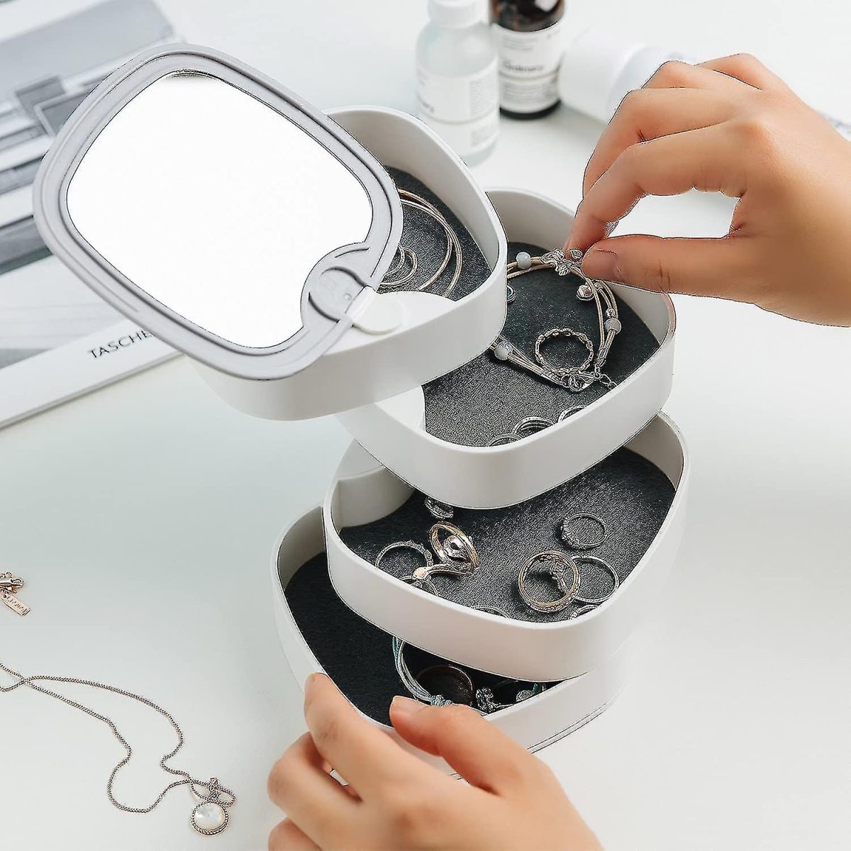 360 Degree Rotation,4-layer Cosmetic Jewelry Organizer Storage Box - Image 2