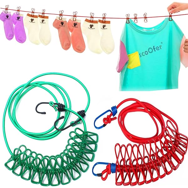 Portable Elastic Clip Rope With 12 Clips