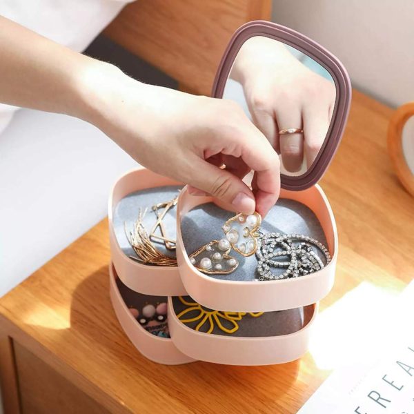 360 Degree Rotation,4-layer Cosmetic Jewelry Organizer Storage Box