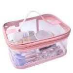 Premium Clear Makeup Bag, Transparent Cosmetic Pouch for Travel or Everyday Use, Waterproof Beach Bag for Sunscreen Skincare (Pink)
