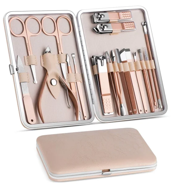 Manicure Set, Pedicure Kit, Nail Clippers, Professional Grooming Kit, Nail Tools 18 In 1 with Luxurious Travel Case For Men and Women