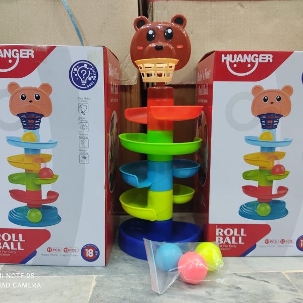 Drop and go ball ramp toy. Ball drop and roll swirling tower forr baby and toddler development educational toys stack.
